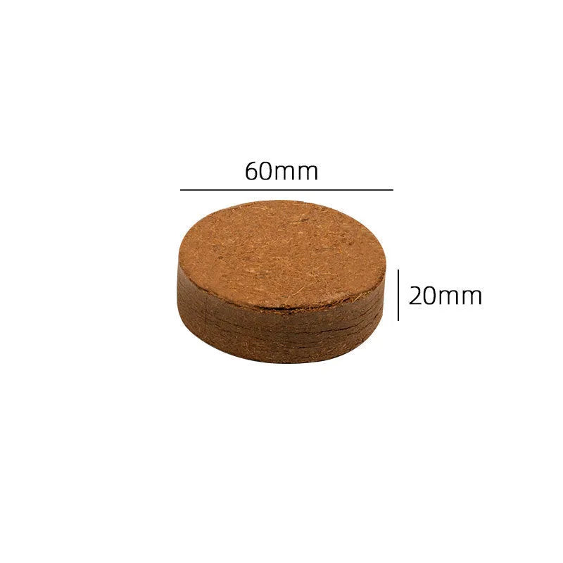 Compressed nutrient soil blocks for vegetable planting with various size specifications displayed