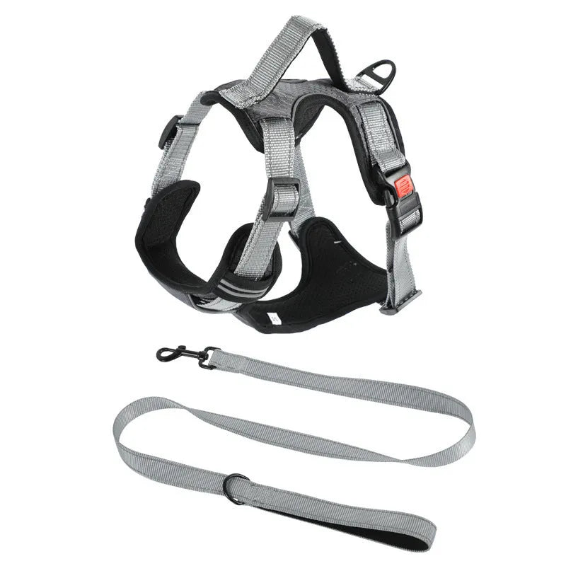 Adjustable polyester dog chest harness in various colours with optional hand holding rope