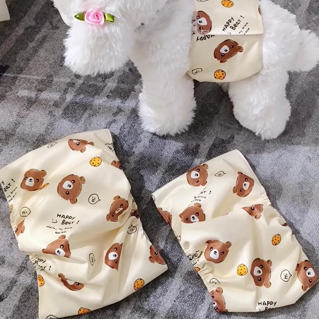 Reusable male dog diaper belly band with cartoon paw print design and elastic waistband