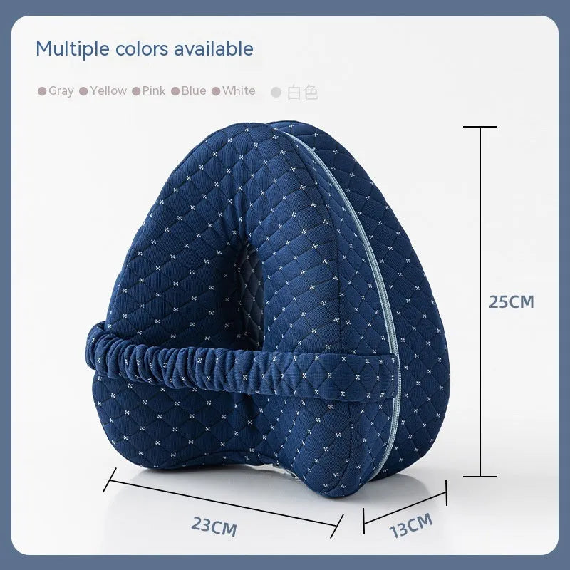 Heart-shaped memory foam leg pillow in blue colour with dimensions 25x23x13cm