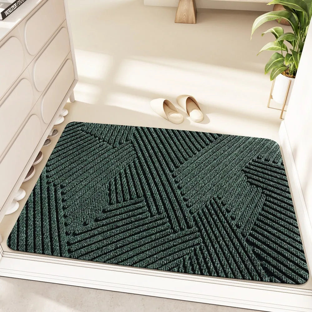 Silk ring entrance floor mat with cartoon anime pattern in blue, alien shape, 60x90cm size