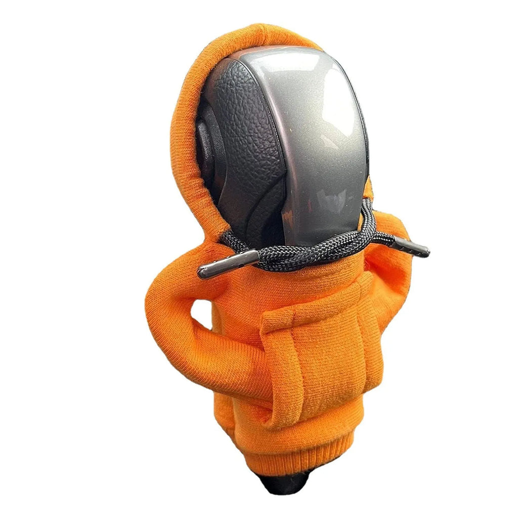 Cloth gear shift knob hoodie cover in assorted colours showing 13x8cm size for manual and automatic cars.