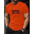 Men's slim-fit cotton short sleeve T-shirt with printed letters design in various solid colours