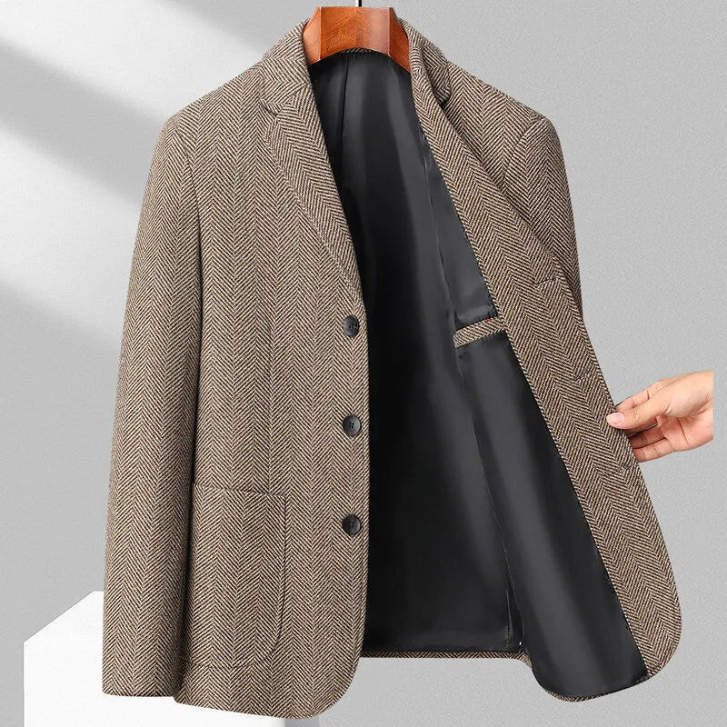 Men's loose woolen coat in solid colour for spring and autumn casual wear