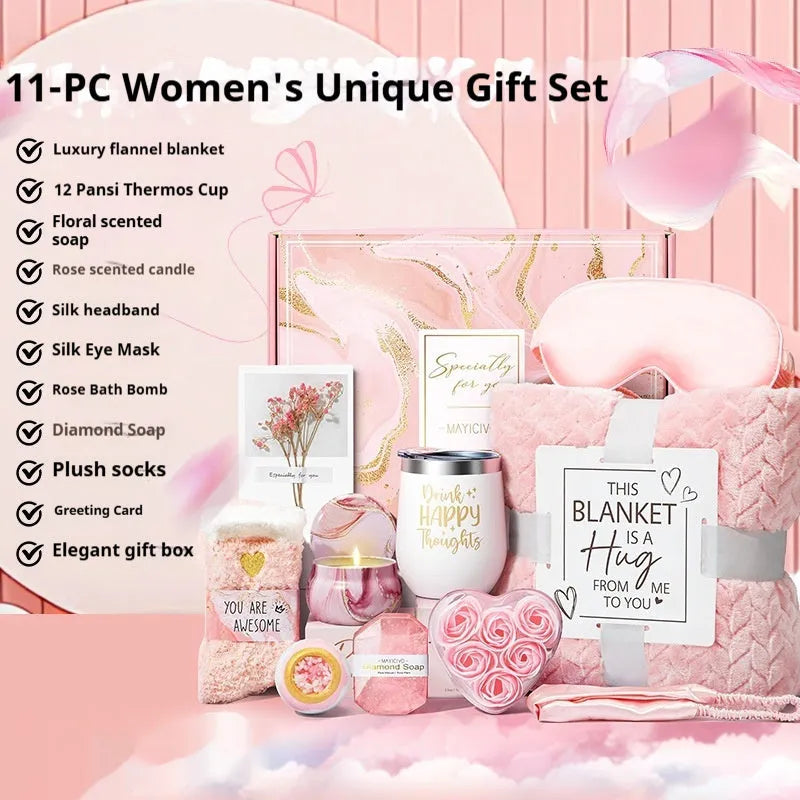 Aromatherapy bath gift set in modern plastic box with candles, soap, and bath products