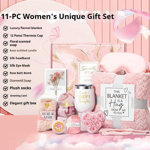 Aromatherapy bath gift set in modern plastic box with candles, soap, and bath products