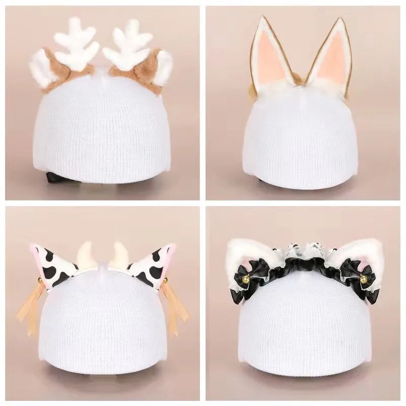 A soft plush ski helmet decoration cover featuring a cute cartoon character design.