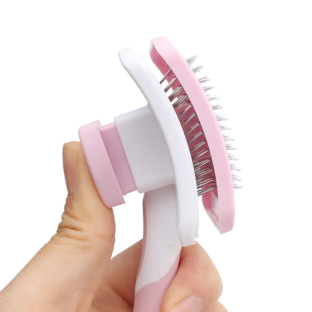 Self cleaning slicker brush for dogs cats with one click button in green orange pink