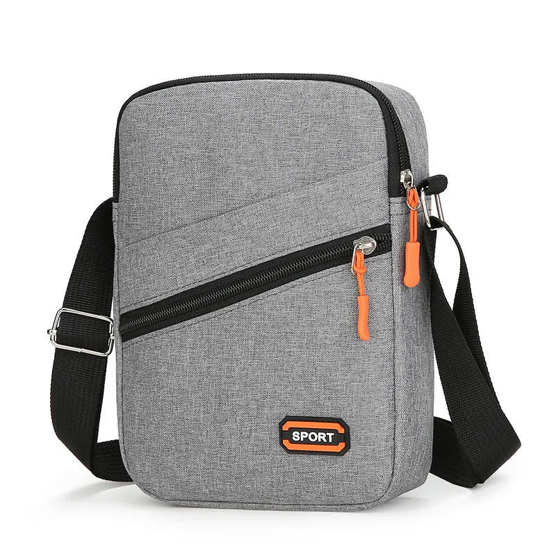 Oxford cloth crossbody commuter shoulder bag in silver grey colour with contrast details