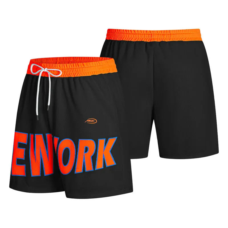 Men's Korean style casual shorts with printed letter detailing in straight-leg design