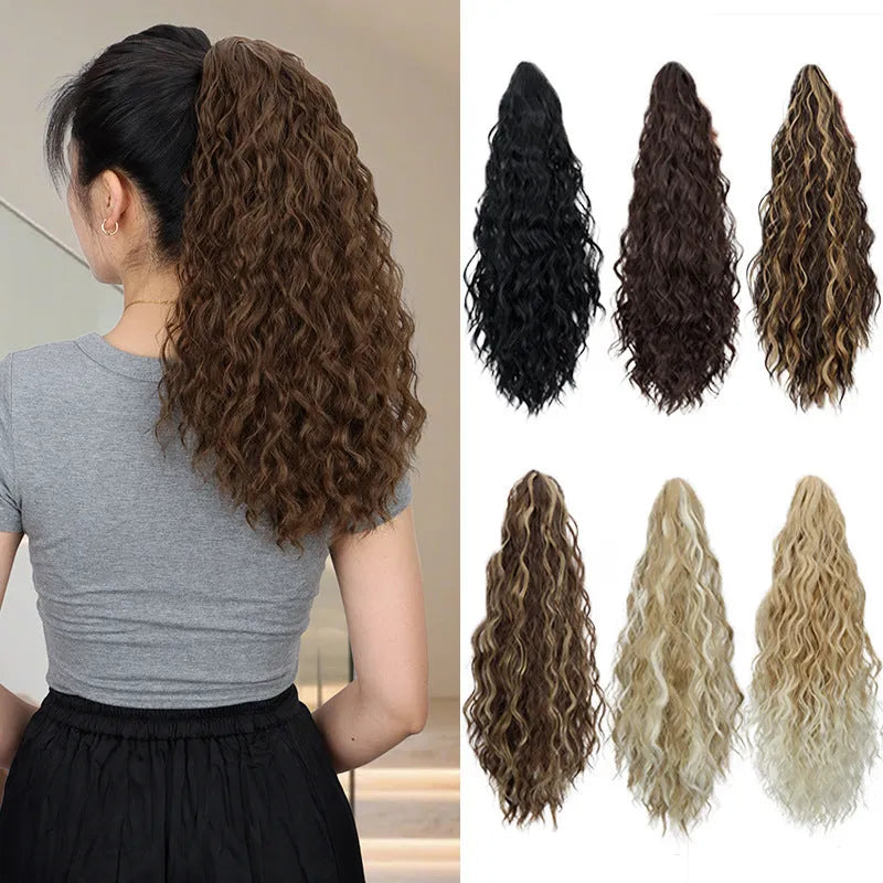 Water ripple grip ponytail corn curler synthetic wig with clip attachment in various colour options