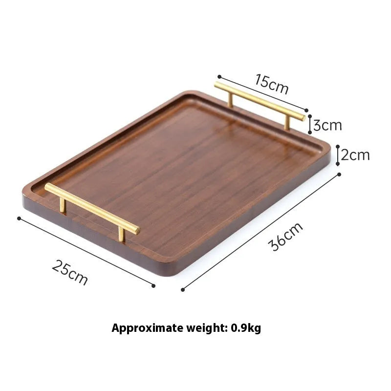 Square bamboo serving tray with brown handle for barbecue shops and catering