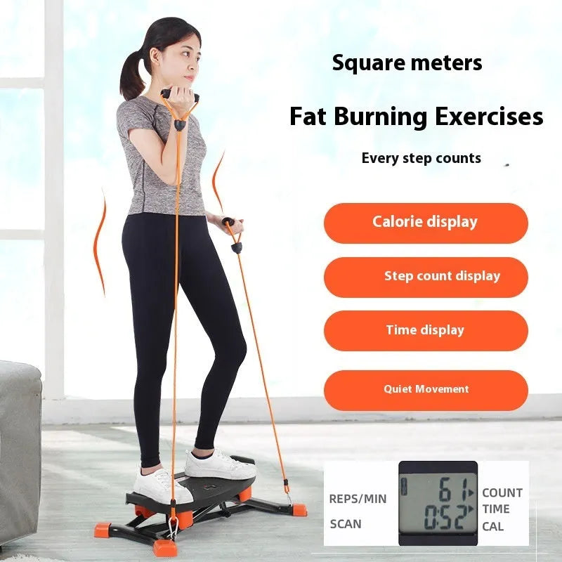 JS101A black mini fitness skiing machine with elastic hand straps for indoor home exercise