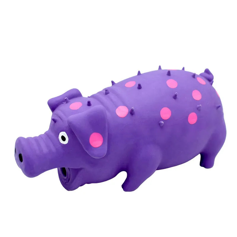 Latex pig squeaky dog chew toy for aggressive chewers with dental cleaning surface