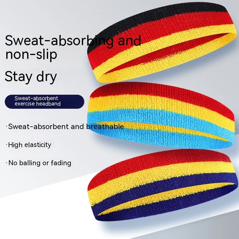 Multicolour sports headband for adults on a 5.5 by 20 cm size scale