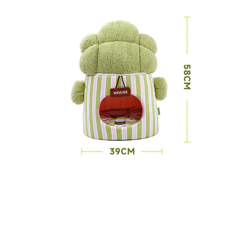Enclosed three-dimensional pet house with tree hole design for small dogs and cats