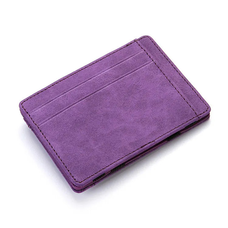 PU leather magic flip wallet with zipper coin purse in solid colour with sewing line detail