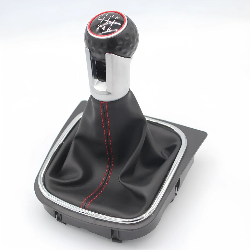 Black leather gear shift knob with dust boot for Volkswagen Golf manual transmission
