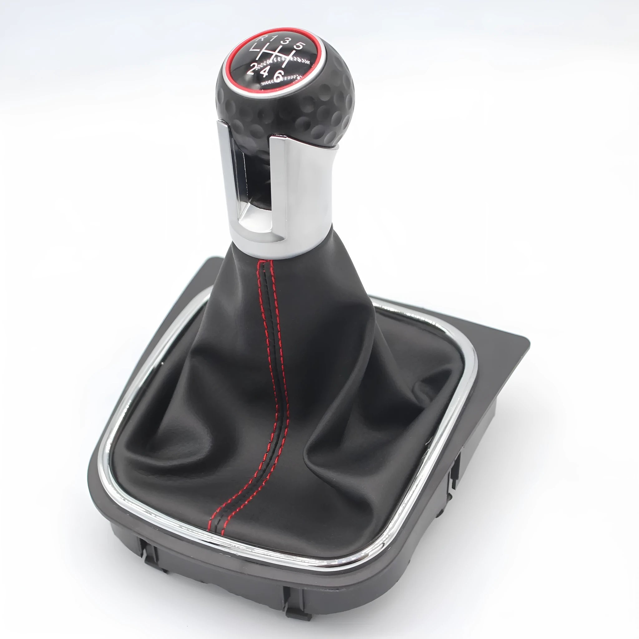 Black leather gear shift knob with dust boot for Volkswagen Golf manual transmission