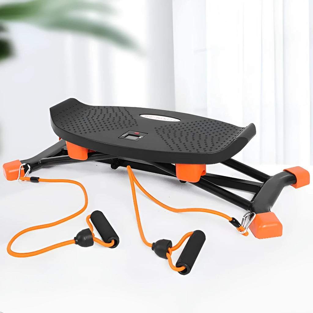 JS101A black mini fitness skiing machine with elastic hand straps for indoor home exercise