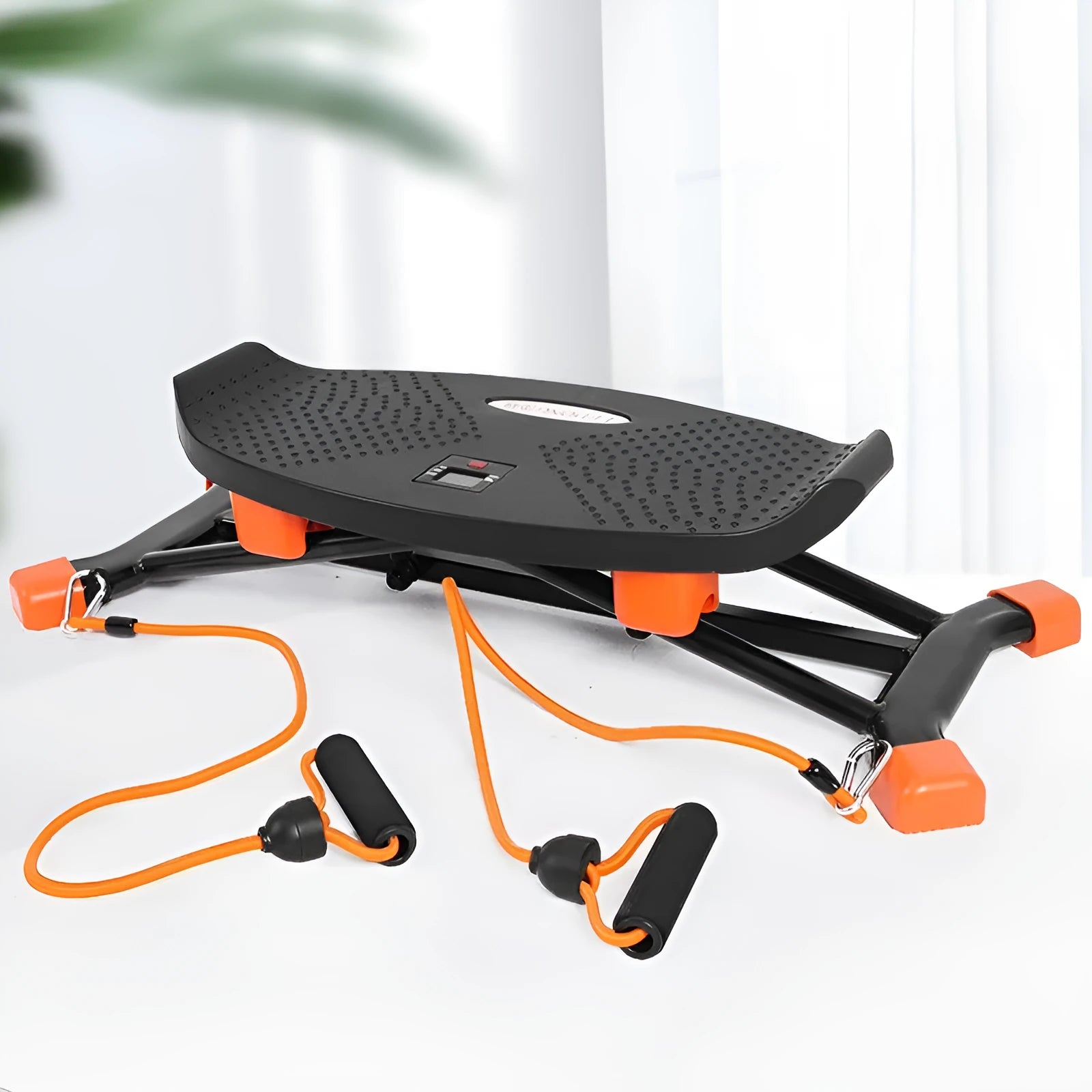 JS101A black mini fitness skiing machine with elastic hand straps for indoor home exercise