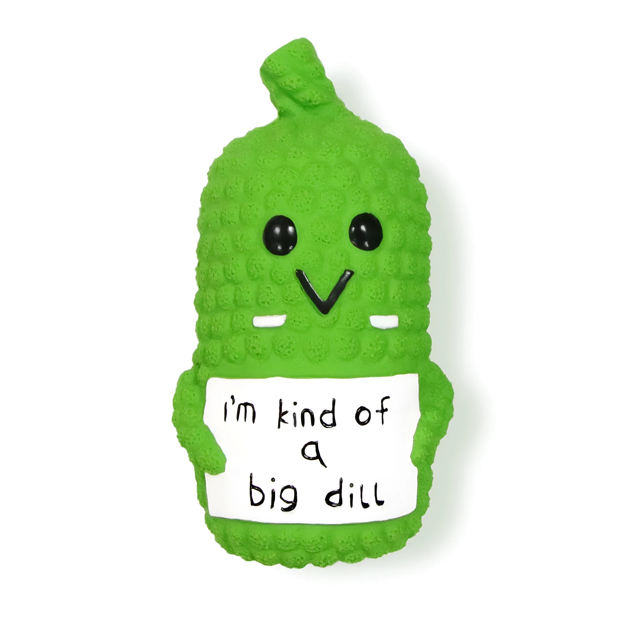 Green latex pickle squeaky dog toy with textured exterior for teeth cleaning