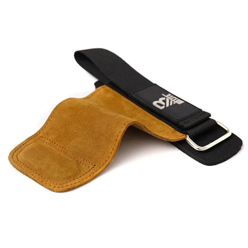 Brown fitness wrist protector and grip strength bands for pull-up and weightlifting training.