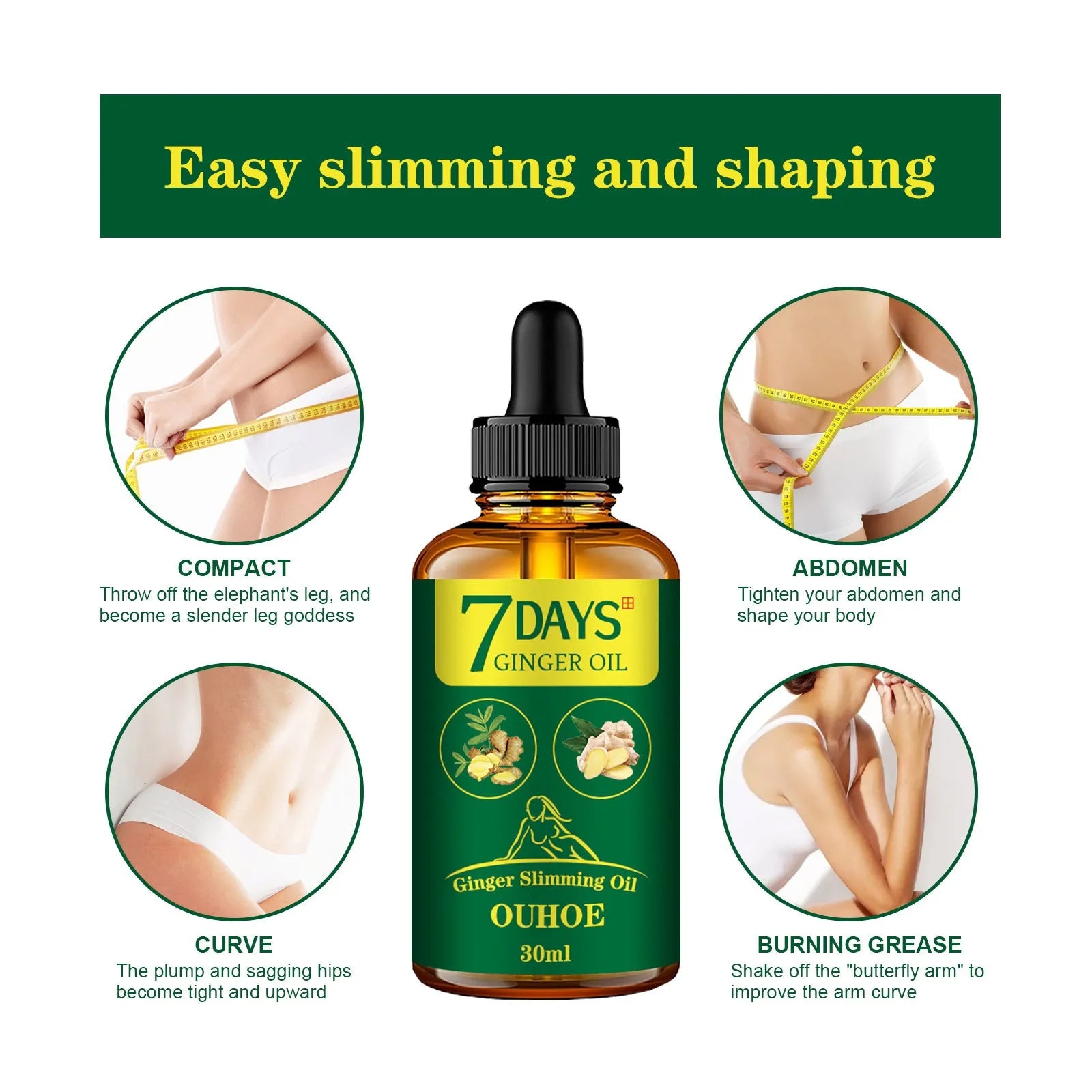 30ml ginger body contouring oil bottle for thigh firming and muscle toning