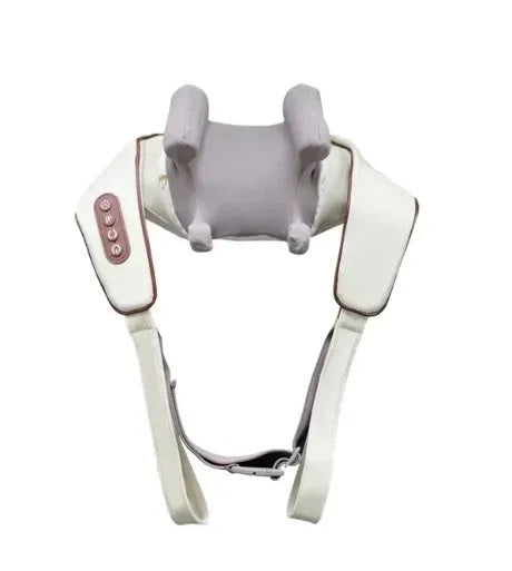 Creamy white shoulder and neck massage instrument with rechargeable battery and infrared function