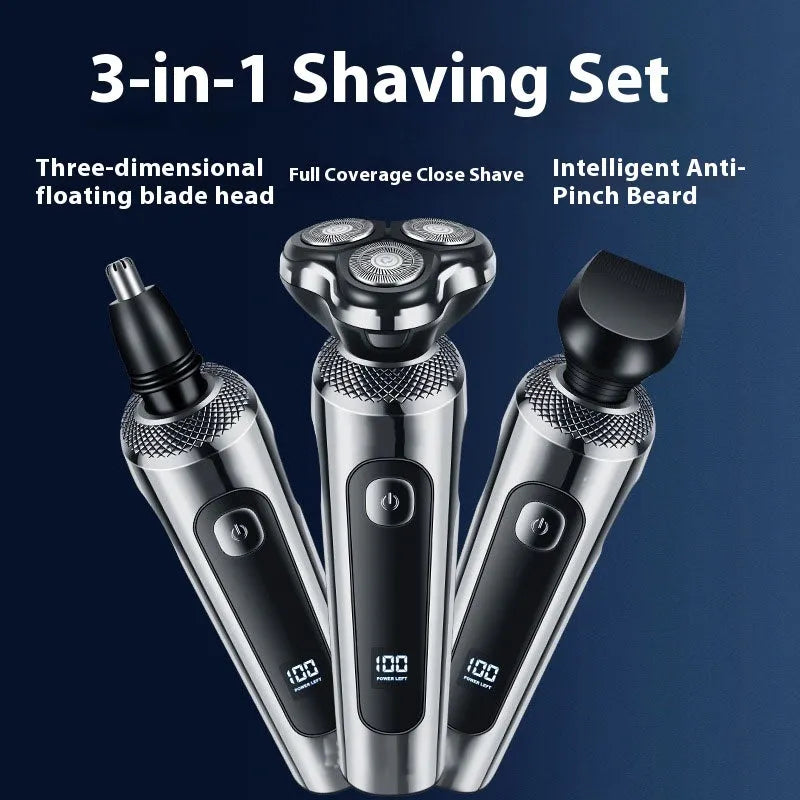 USB rechargeable beard trimmer with digital display and floating cutter head.