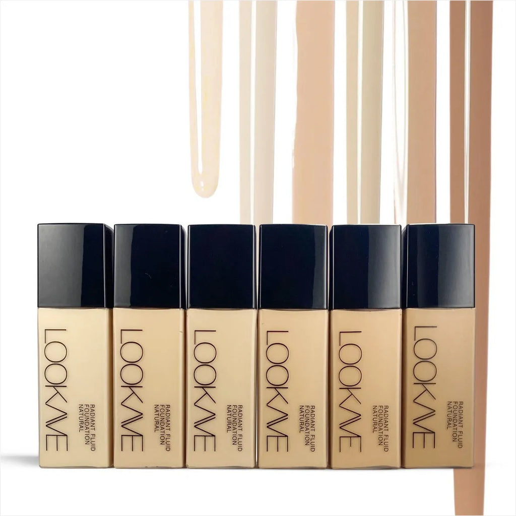 LOOKAVE Matte Liquid Foundation bottle in 21ml size showing shade options LK63C-01 to 06.