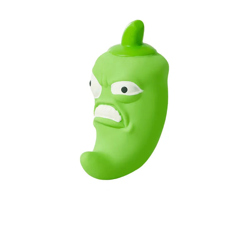Bitter melon and chili pepper shaped dog toys with textured surfaces for chewing and teeth grinding