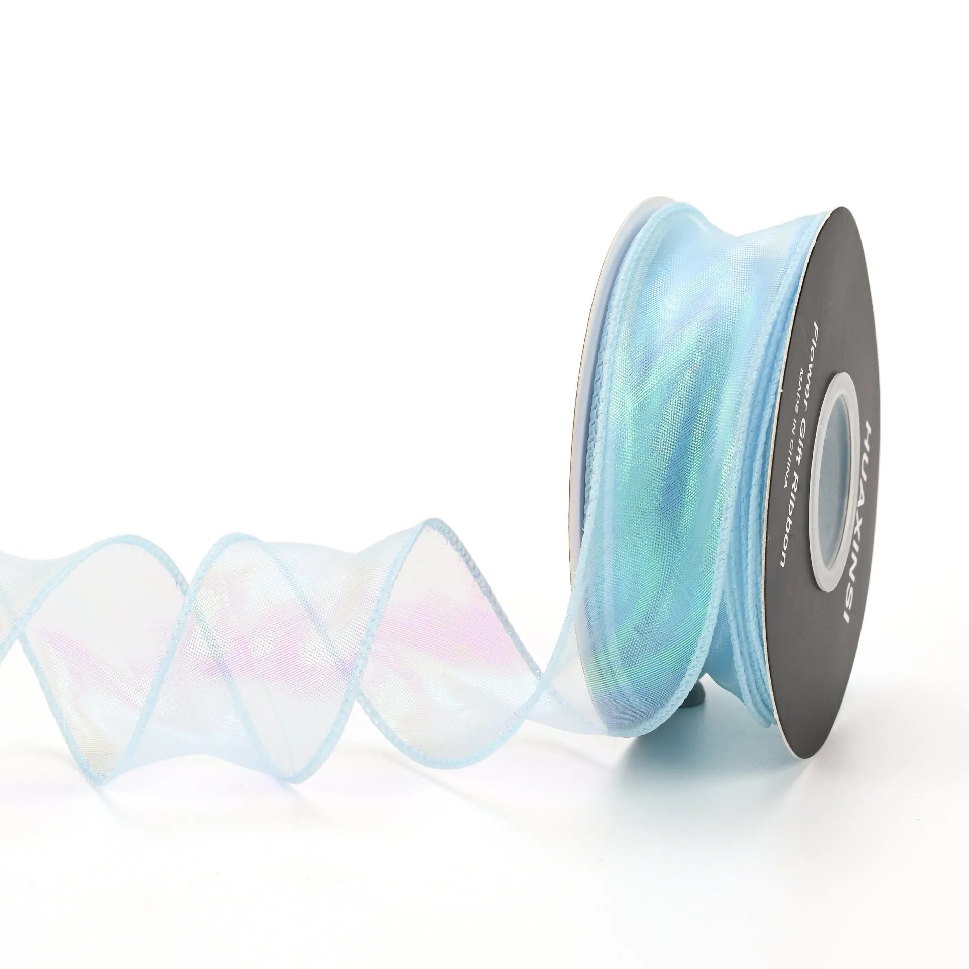 Fishtail yarn ribbon mesh with colourful wave pattern measuring 4cm wide for gift wrapping and decoration