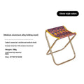 Black aluminium alloy folding camp stool shown in open and folded positions for portable outdoor seating.