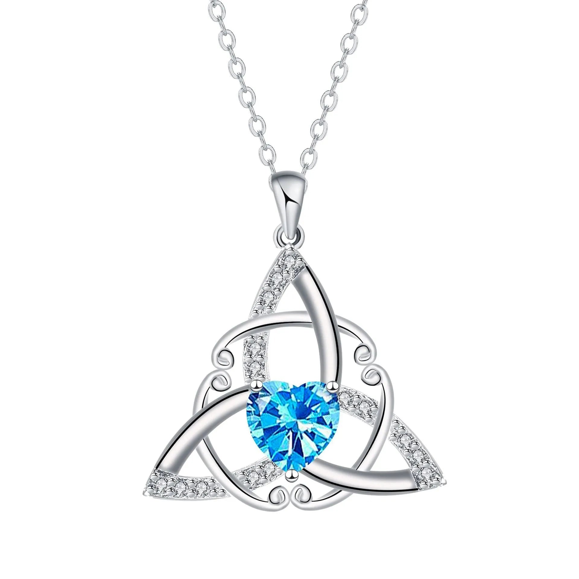 Women's Celtic knot geometric pendant necklace in copper with a choice of coloured electroplated finishes.