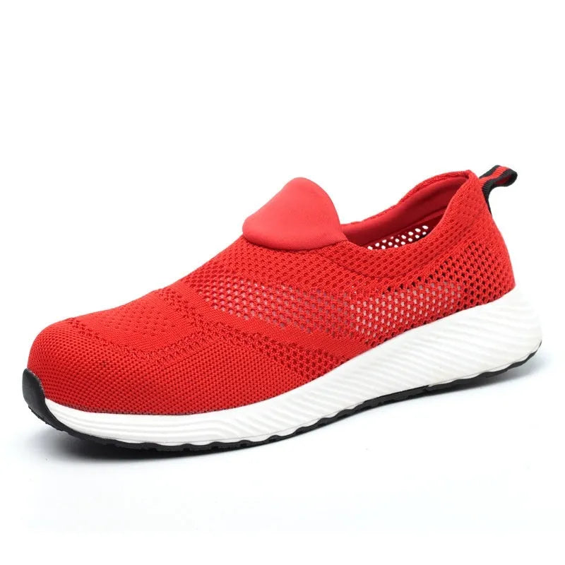 Men's steel toe work shoes with anti-puncture soles in black, blue, red colours