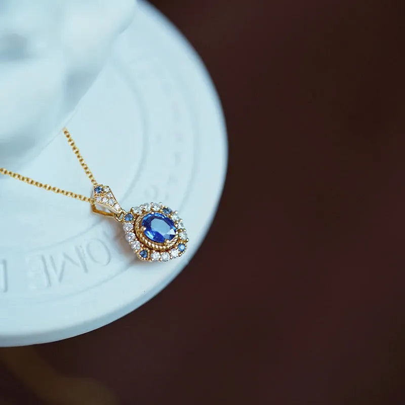 Huitan women's necklace with mixed gem pendant on adjustable golden chain