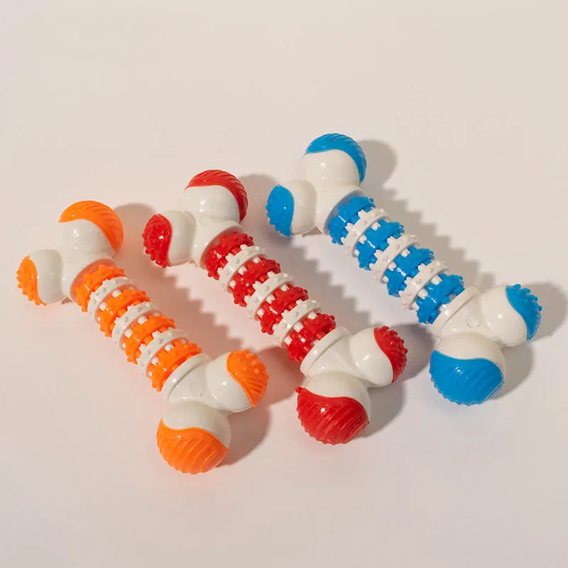 Blue bone-shaped interactive dog chew toy with hollow treat compartment for small breed dogs.