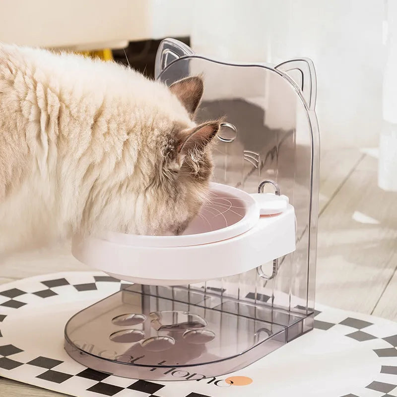 Adjustable height cat feeding bowl with neck protection and anti-spill design in grey colour