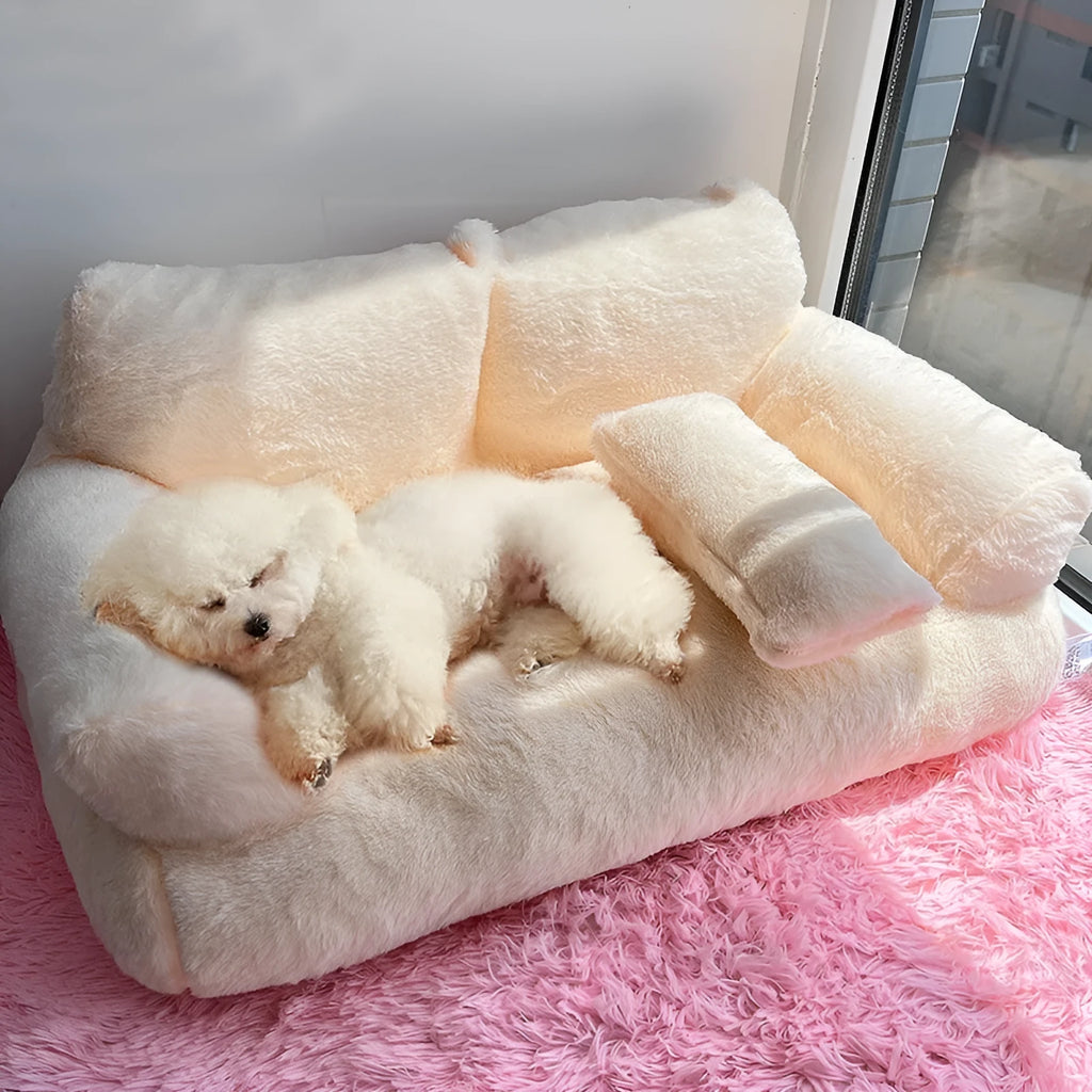 All-season removable washable pet bed in Mousse Coffee colour with soft fabric cover and cushion.