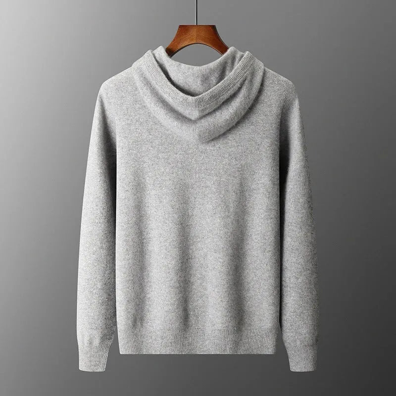 Men's light grey cashmere hoodie and pants casual winter set laid flat