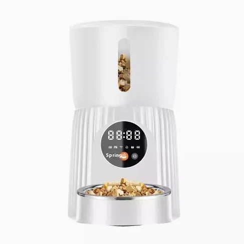 Black and white intelligent pet feeder with automatic timing and quantitative remote feeding control