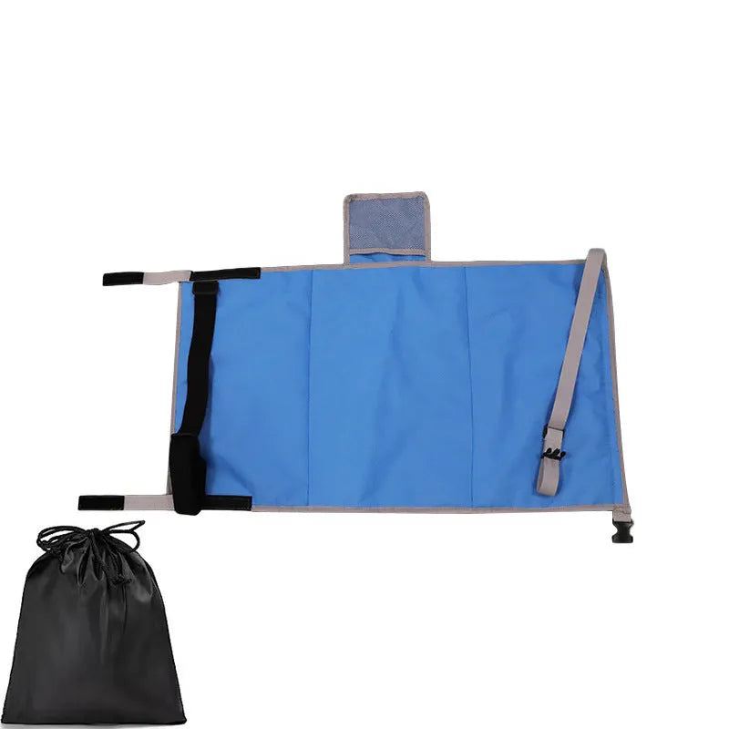 Portable children's aircraft pedal seat extender in blue, black or grey with optional drawstring pocket