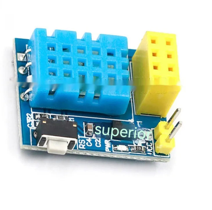 Compact DHT11 temperature and humidity WiFi node module on a white background.