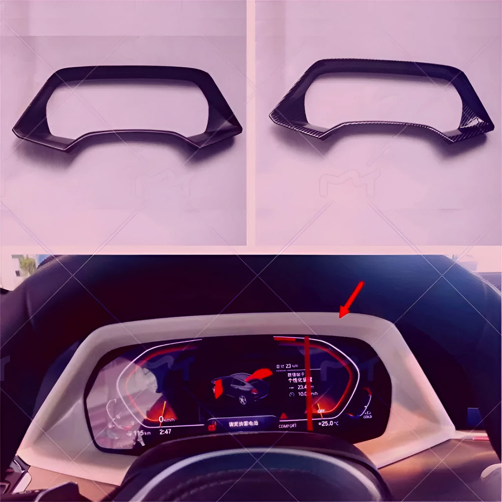 BMW X5 dashboard decorative frame in carbon fibre or peach wood finish with adhesive backing