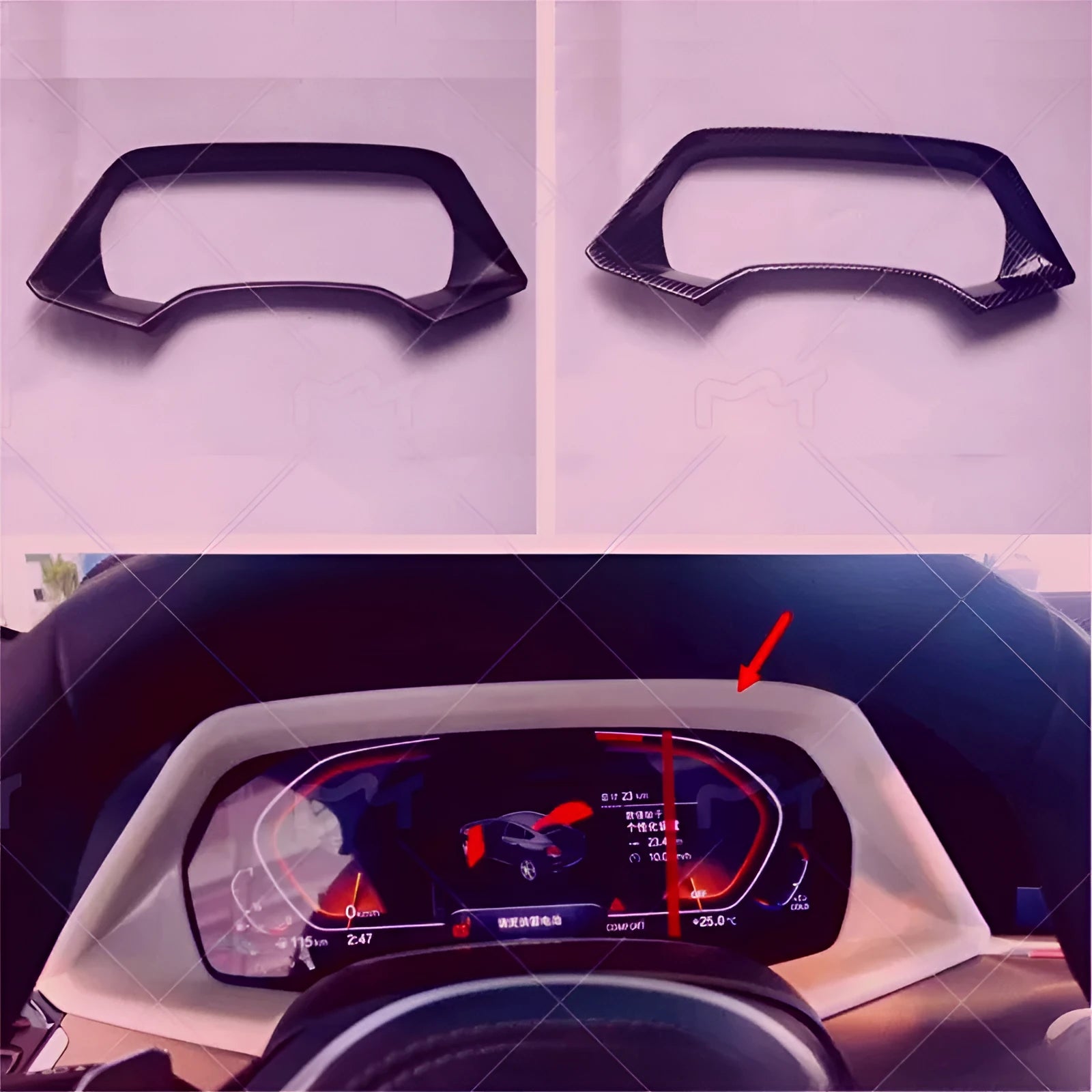 BMW X5 dashboard decorative frame in carbon fibre or peach wood finish with adhesive backing
