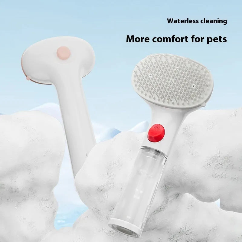 3-in-1 pet steam brush with adjustable comb, available in White Pink and White Red colours, for dog grooming