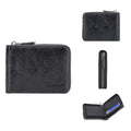 Black PU leather anti-theft zipper wallet with embossed design and closed zipper.