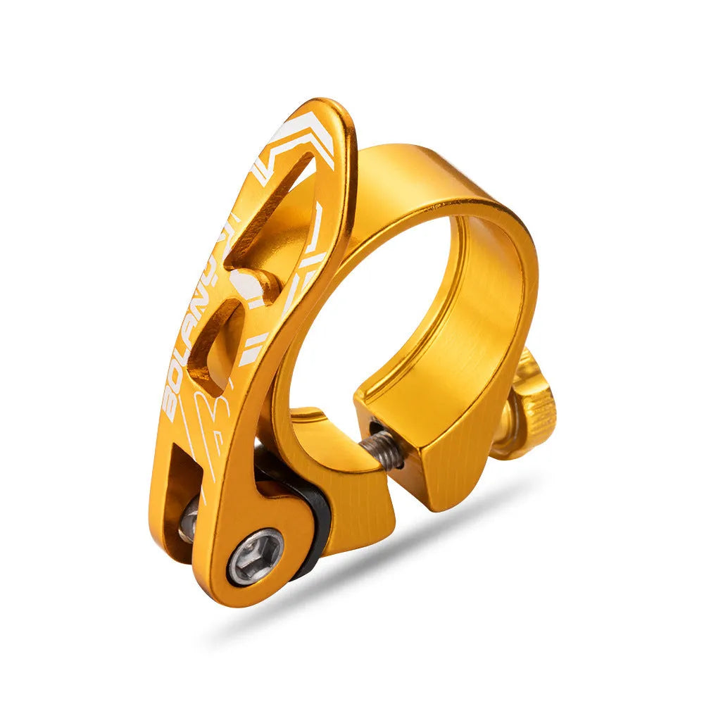 Aluminium alloy bicycle seat post clamp in black, red, gold, or blue colour for 31.8mm and 34.9mm seat tubes.