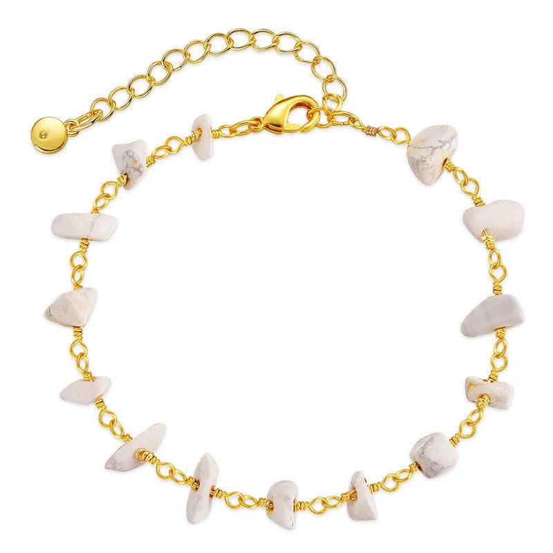 Women's 18K copper bracelet with irregular natural gravel turquoise geometry and crystal elements